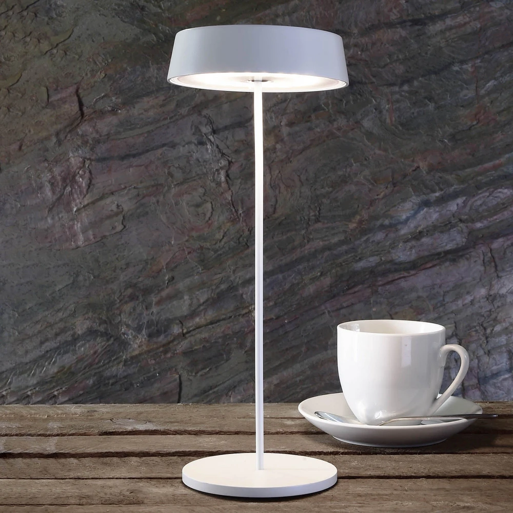 Lampe à poser LED Miram batterie dimmable, blanche