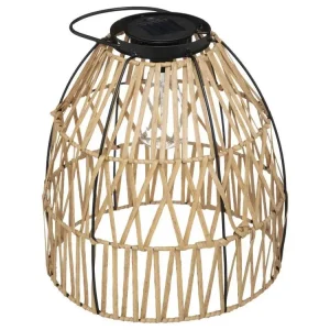 Lampe solaire en métal noir et aspect rotin D 30 x H 32 cm à poser ou à suspendre