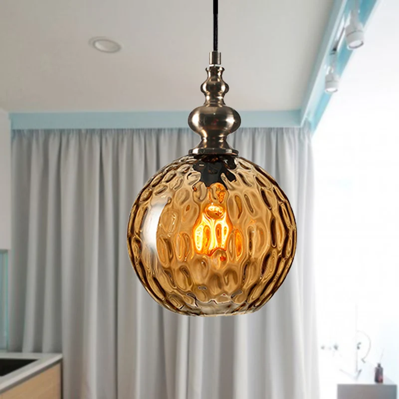 Lampe suspendue à abat-jour global de 8 "/ 10" W, actuel et élégante, verre alvéolé clair/gris fumé, 1 lampe suspendue pou...