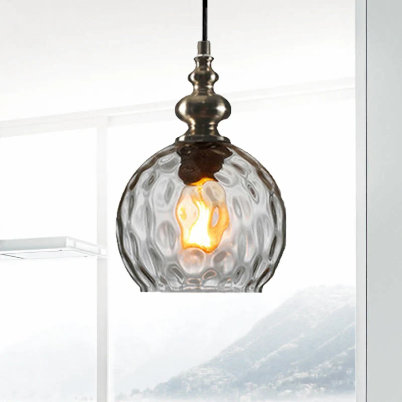 Lampe suspendue à abat-jour global de 8 "/ 10" W, actuel et élégante, verre alvéolé clair/gris fumé, 1 lampe suspendue pou...