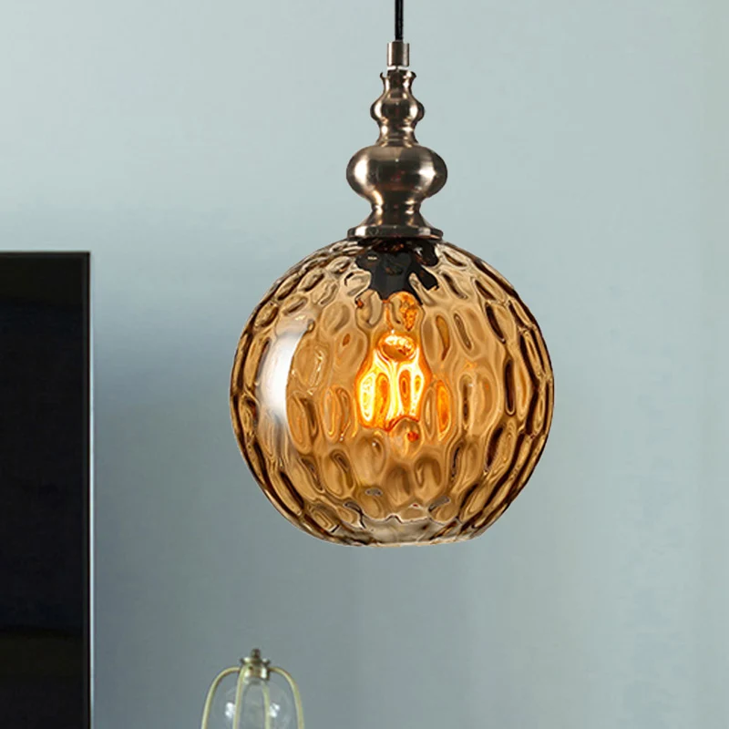 Lampe suspendue à abat-jour global de 8 "/ 10" W, actuel et élégante, verre alvéolé clair/gris fumé, 1 lampe suspendue pou...