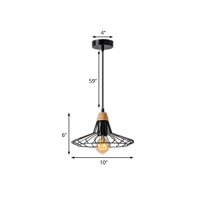 Lampe suspendue à Cage métallique évasée à 1 lumière, luminaire suspendu Nostalgique en fer forgé noir/blanc avec capuchon...