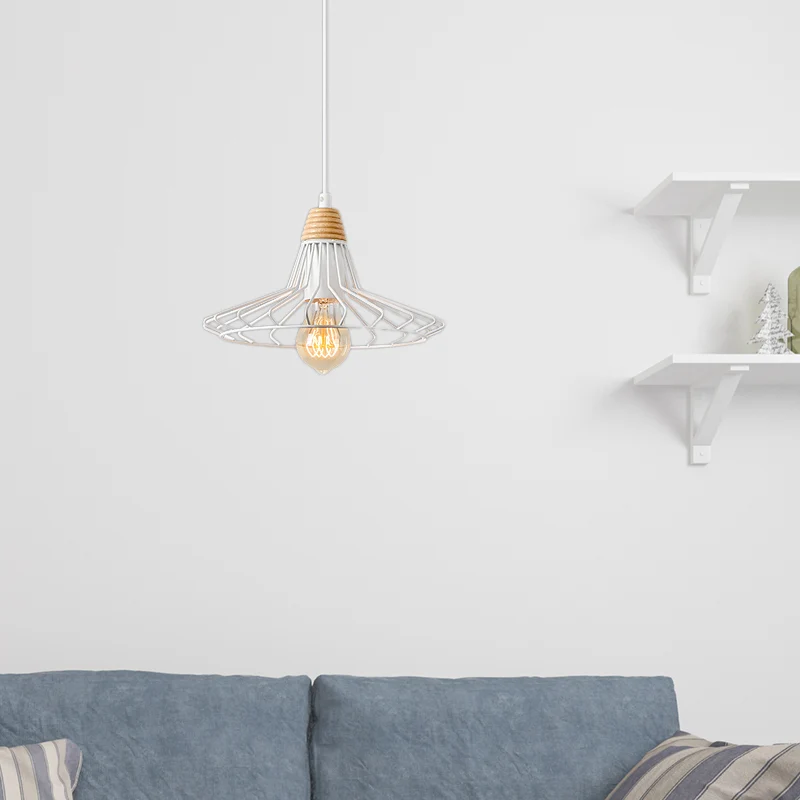Lampe suspendue à Cage métallique évasée à 1 lumière, luminaire suspendu Nostalgique en fer forgé noir/blanc avec capuchon...