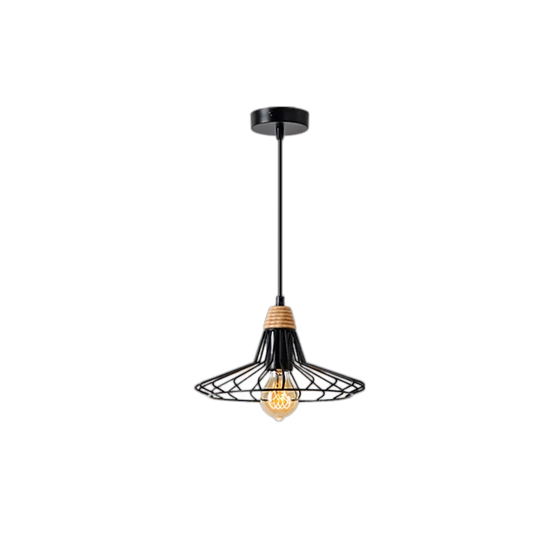 Lampe suspendue à Cage métallique évasée à 1 lumière, luminaire suspendu Nostalgique en fer forgé noir/blanc avec capuchon...
