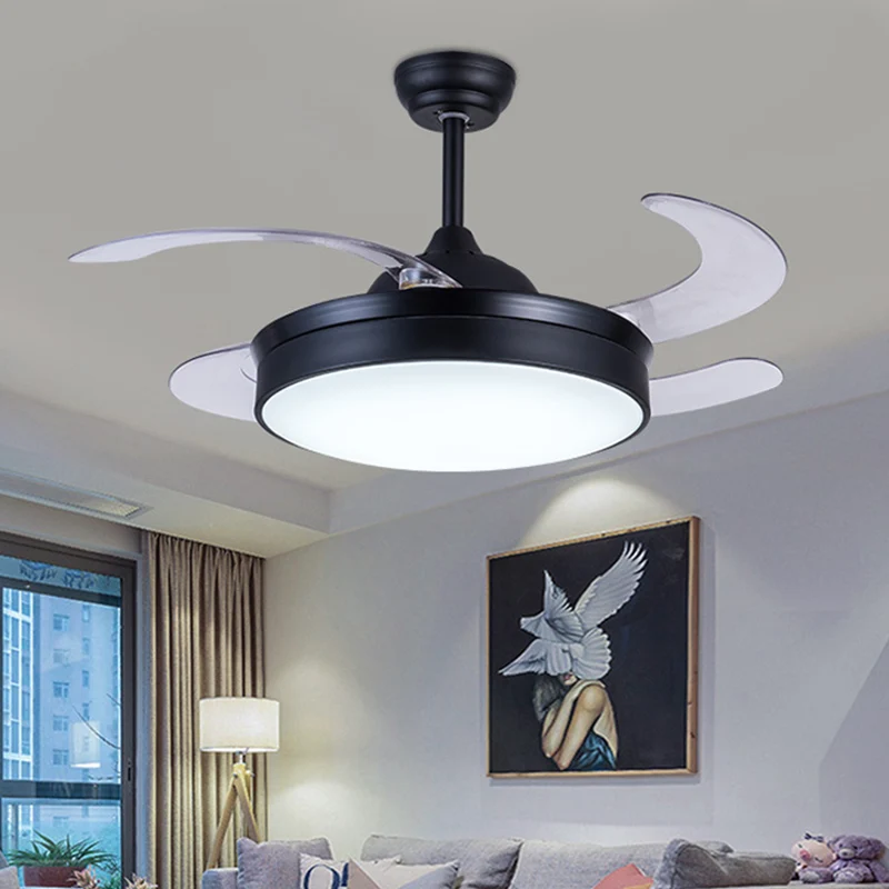 Lampe suspendue circulaire en acrylique avec ventilateur LED contemporain de 42 po de largeur pour chambre à coucher, 4 pa...