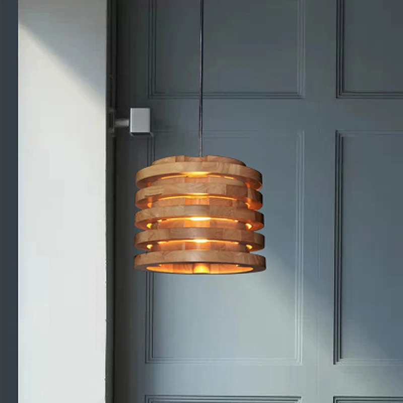 Lampe suspendue cylindrique en bois de 10 "/ 16" de grand, lampe suspendue contemporaine à 1 lumière en bois naturel pour...