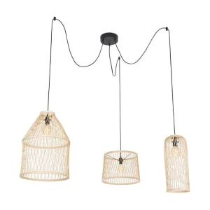 Lampe suspendue d'extérieur rurale en rotin 3 lumières - Calamus