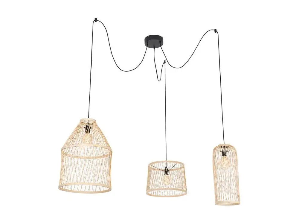Lampe suspendue d'extérieur rurale en rotin 3 lumières - Calamus