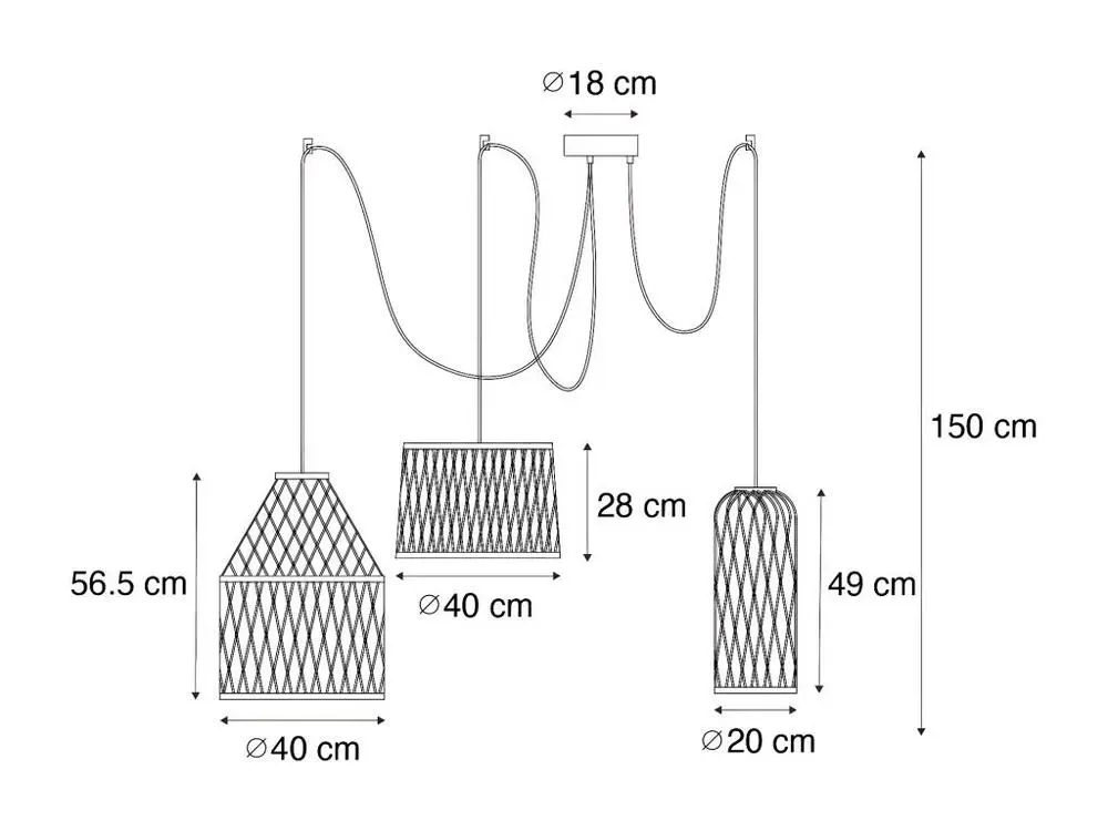 Lampe suspendue d'extérieur rurale en rotin 3 lumières - Calamus