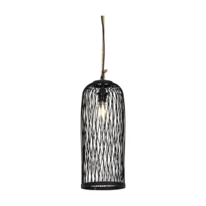 Lampe suspendue d'extérieur rurale en rotin noir 25 cm - Calamus