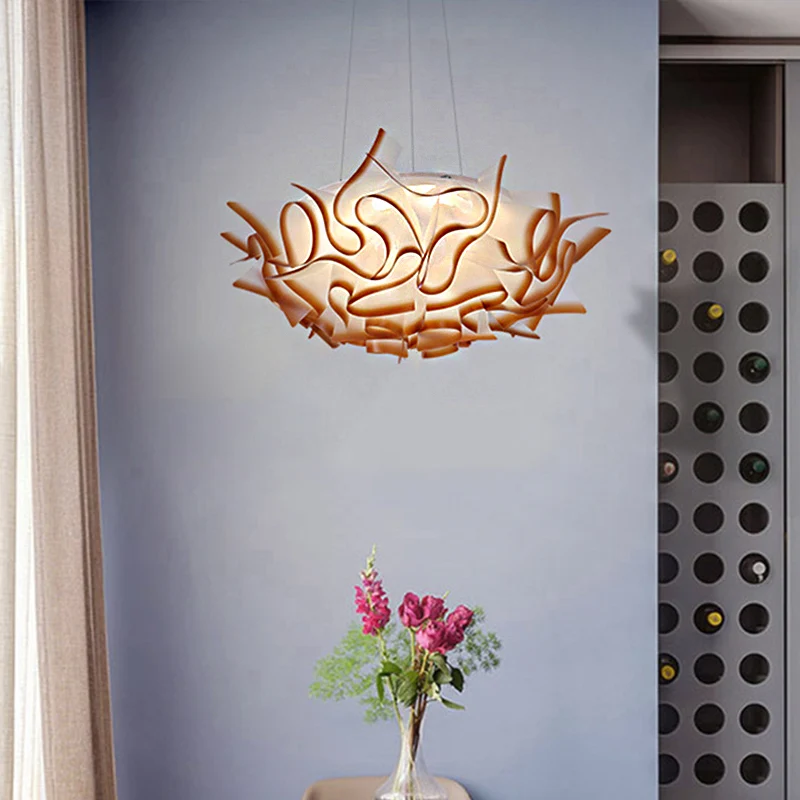 Lampe suspendue en forme de dôme en acrylique, novateur, 1 lumière, blanc/marron, avec motif floral