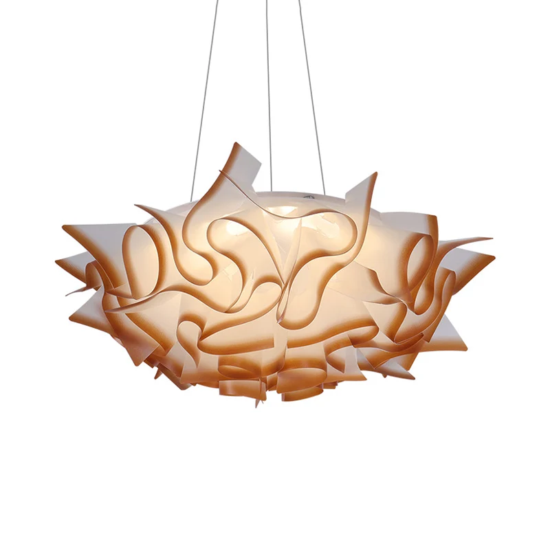 Lampe suspendue en forme de dôme en acrylique, novateur, 1 lumière, blanc/marron, avec motif floral