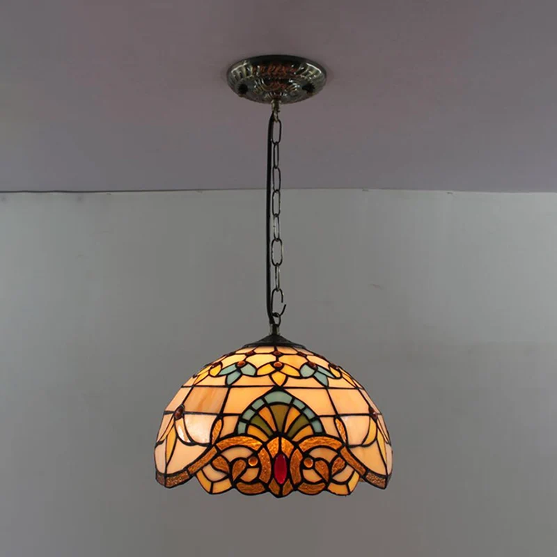 Lampe suspendue en forme de dôme de style Tiffany, 12 pouces de ample, 1 lumière en verre, pour le salon