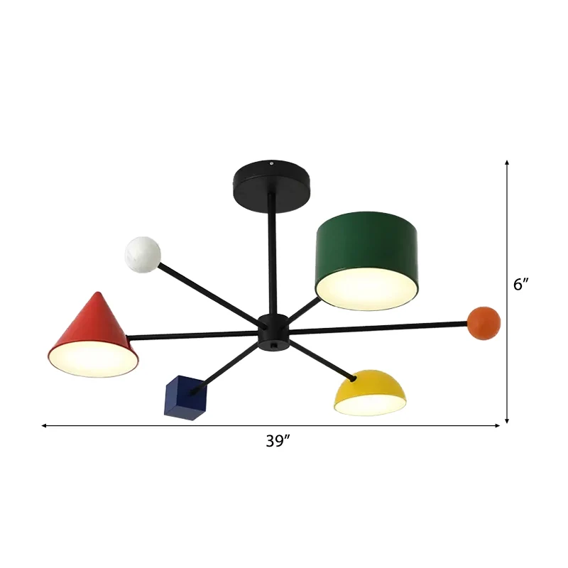 Lampe suspendue en forme de flocon de neige pour la maternelle, lustre multicolore tendance à 3 têtes en métal