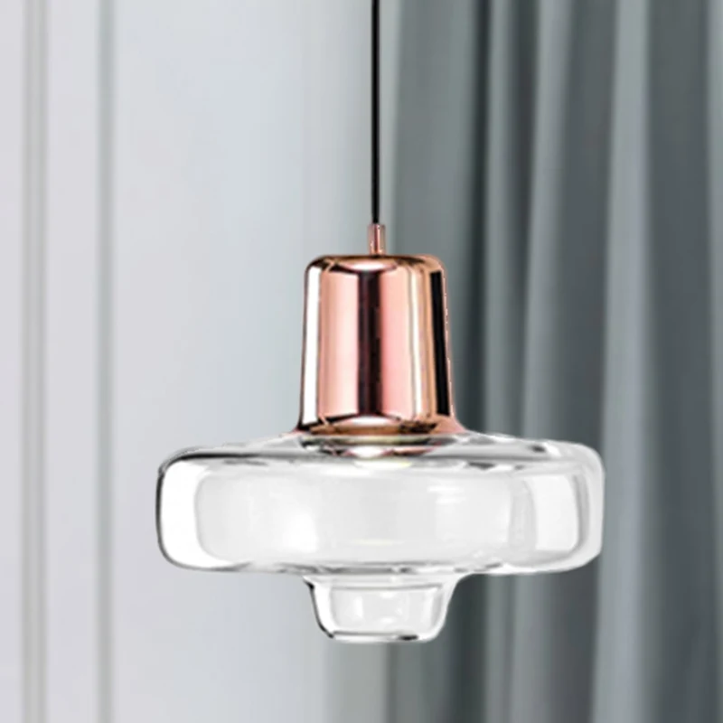 Lampe suspendue Gyro contemporaine en verre transparent, 1 lumière, noir/champagne/or rose, 8"/10,5"/13" de grand