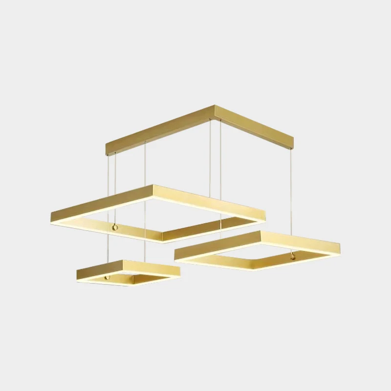 Lampe suspendue LED à 3 têtes pour salon, lustre minimaliste doré/café avec abat-jour carré en acrylique, lumière chaude/b...