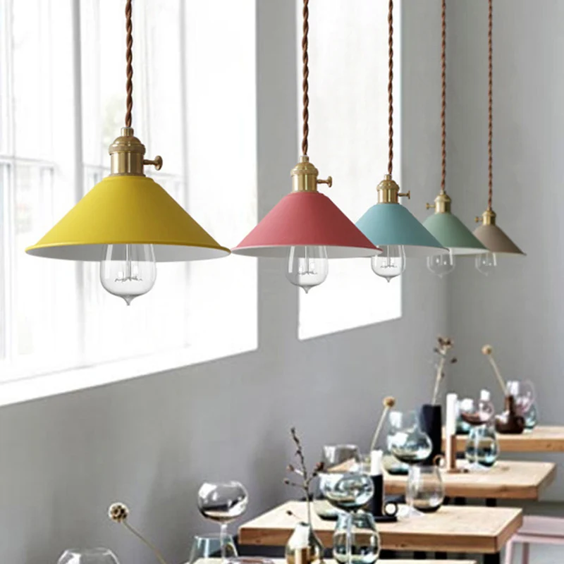 Lampe suspendue métallique à abat-jour conique, Vintage, éclairage de Restaurant à ampoule distinctif
