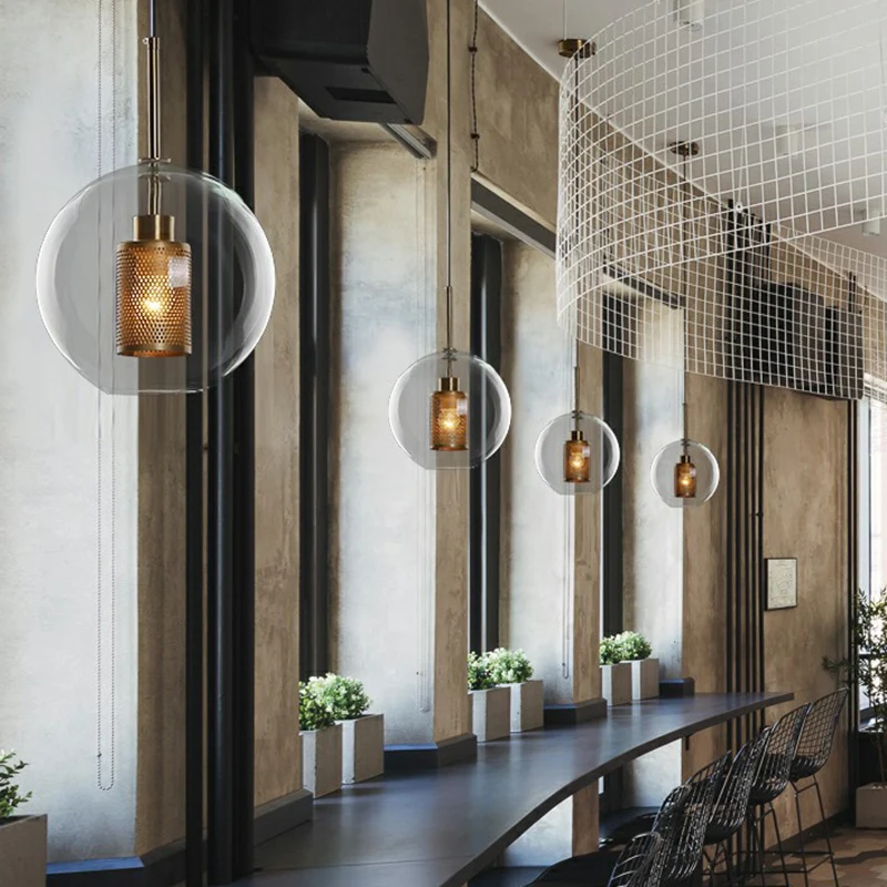Lampe suspendue ombragée en verre transparent, luminaire suspendu basique à 1 ampoule pour Restaurant