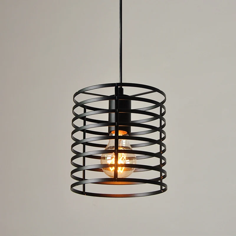 Lampe suspendue de plafond à Cage cylindrique noire/blanche, d'époque et élégante en métal, 1 ampoule, luminaire d'intérie...