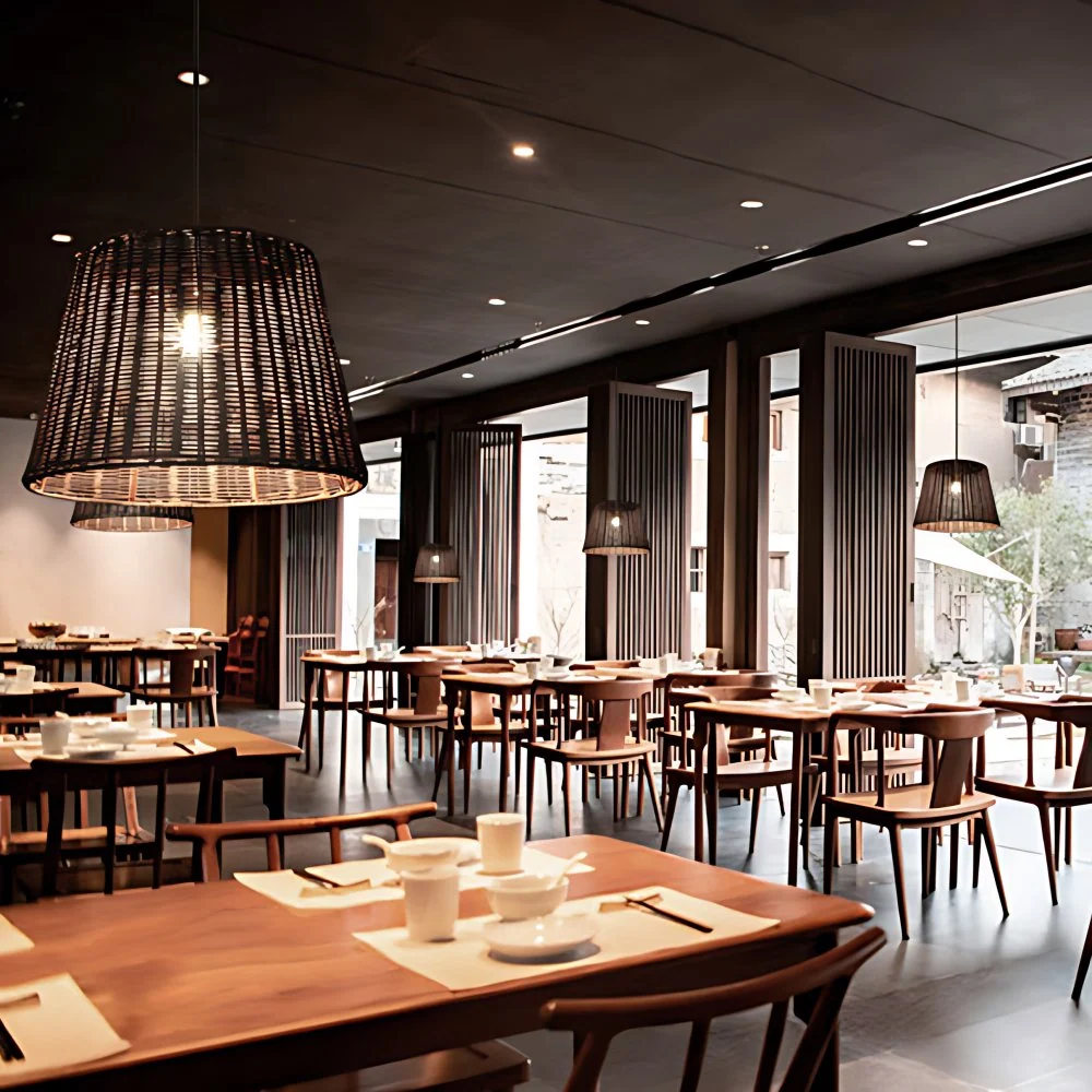 Lampe suspendue de Restaurant à 1/3 têtes avec abat-jour en rotin conique, lampe à suspension marron élégante de campagne