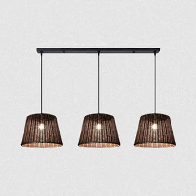 Lampe suspendue de Restaurant à 1/3 têtes avec abat-jour en rotin conique, lampe à suspension marron élégante de campagne