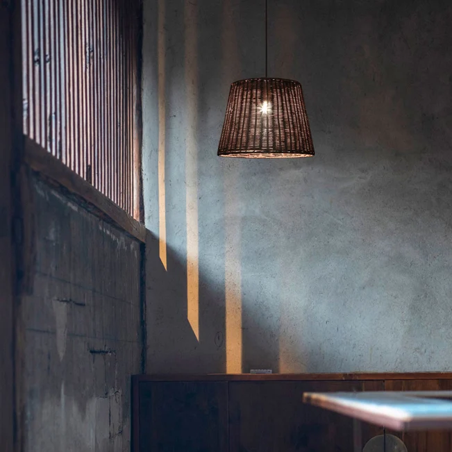 Lampe suspendue de Restaurant à 1/3 têtes avec abat-jour en rotin conique, lampe à suspension marron élégante de campagne