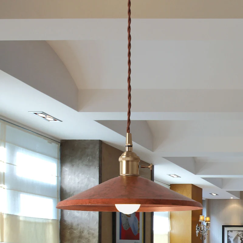 Lampe suspendue rustique en fer avec abat-jour en forme de soucoupe, 1 lumière, pour salle à manger, bleu/rouge/argent, av...