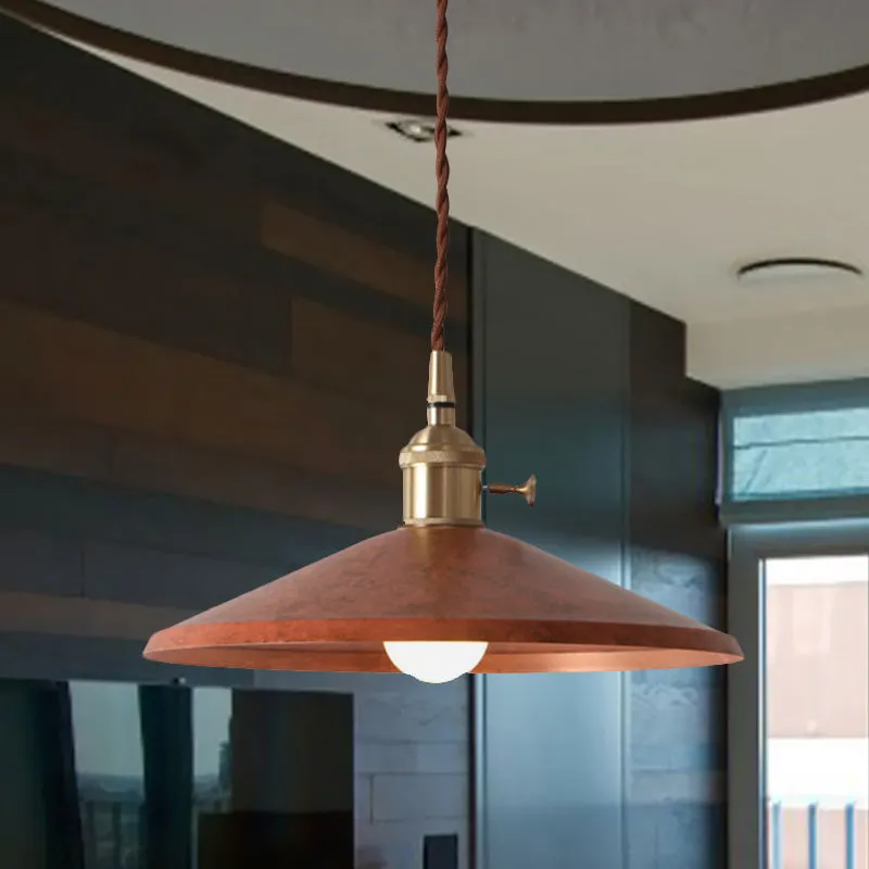 Lampe suspendue rustique en fer avec abat-jour en forme de soucoupe, 1 lumière, pour salle à manger, bleu/rouge/argent, av...