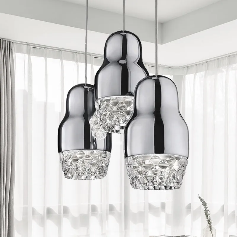 Lampe à suspension en métal à 1/3 têtes avec abat-jour en forme de gourde, luminaire suspendu post-moderne en Chrome/or/or...