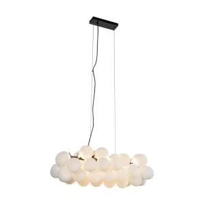 Lampe à suspension noire avec verre opale 8 lumières allongée - Uvas