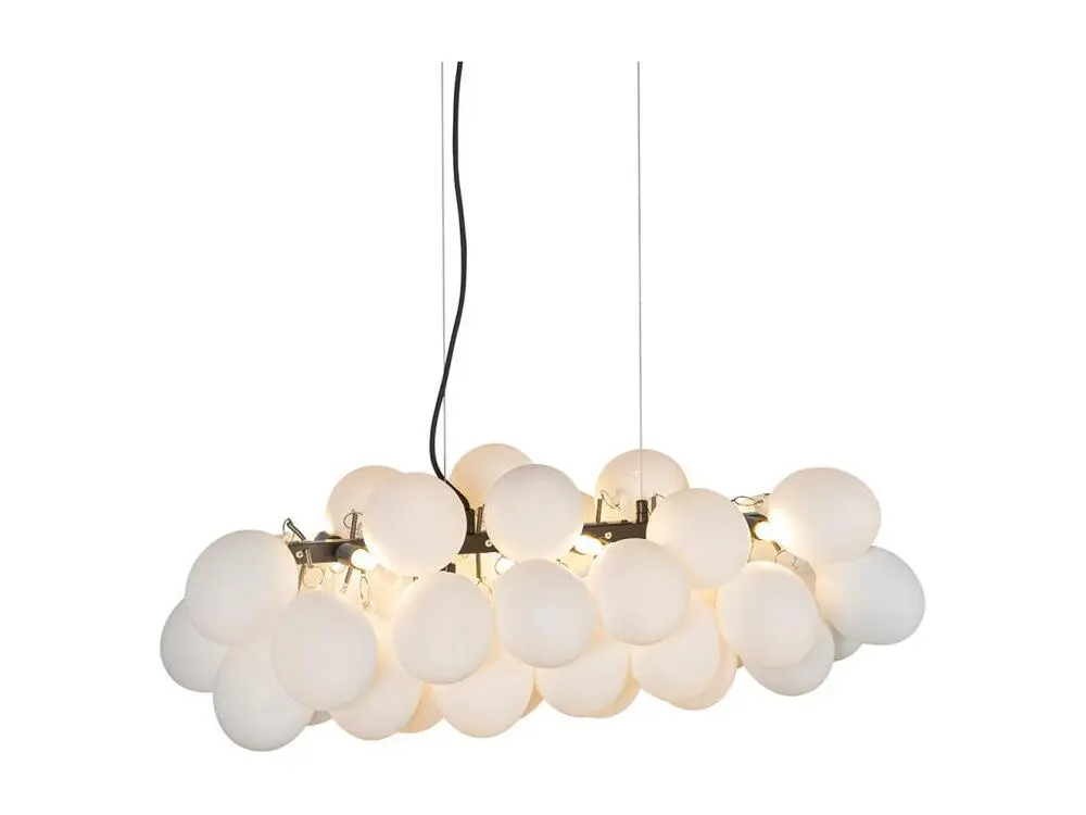 Lampe à suspension noire avec verre opale 8 lumières allongée - Uvas