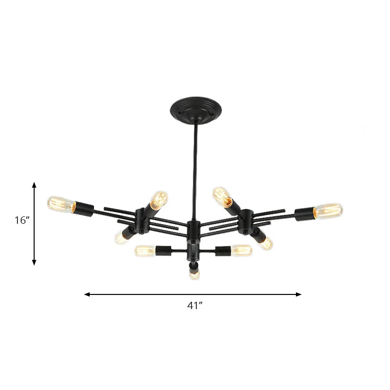 Lampe à suspension suspendue pour restaurant à ampoule exposée, plafonnier contemporain métallique à 9/12 têtes en noir