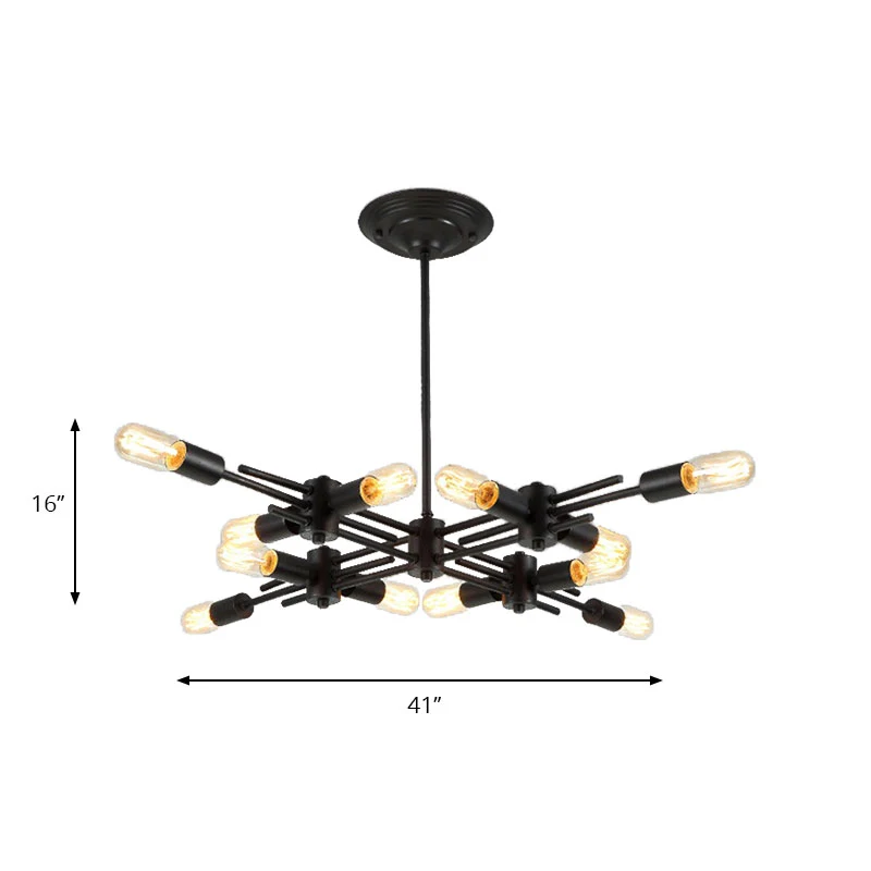 Lampe à suspension suspendue pour restaurant à ampoule exposée, plafonnier contemporain métallique à 9/12 têtes en noir