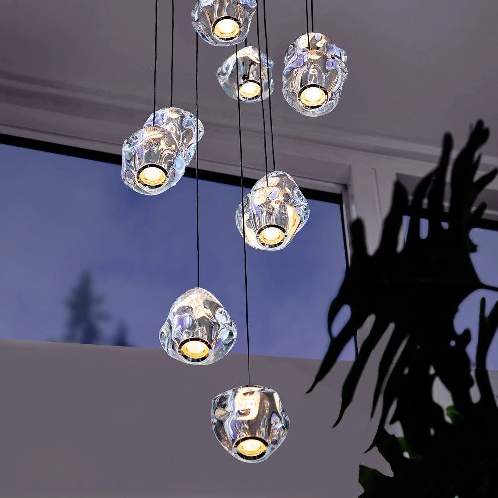 LOOM DESIGN Suspension LED Ice Ball, chrome/évident à 10 lampes