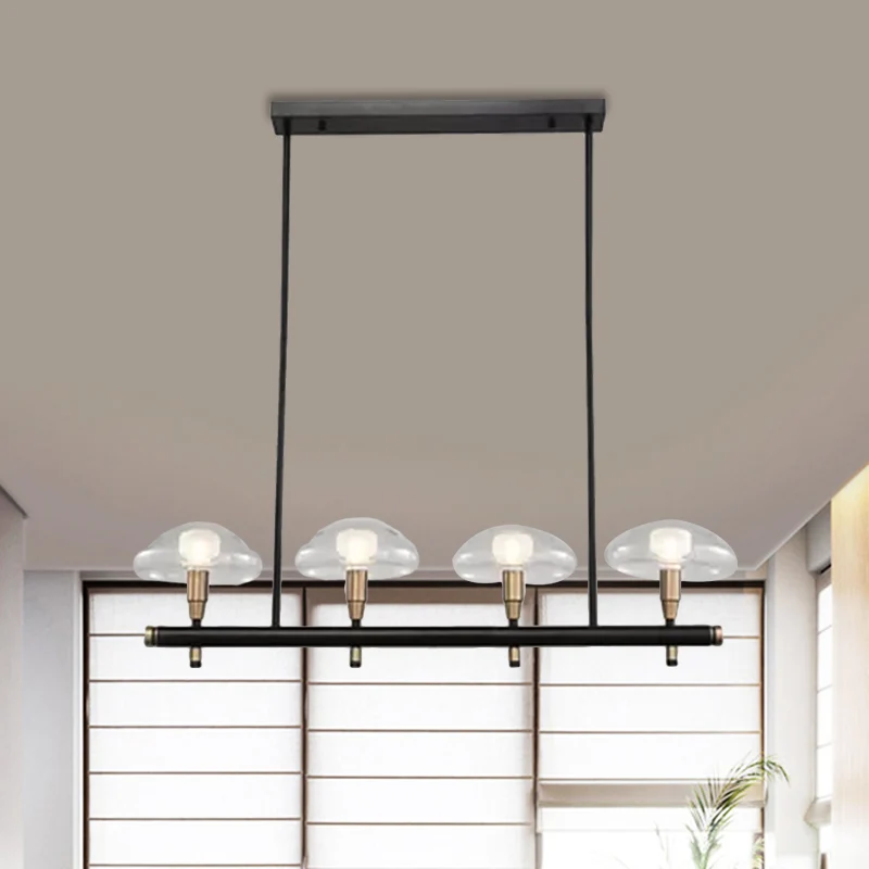 Luminaire suspendu linéaire champignon à abat-jour cristallin, 4/6 lumières, éclairage d'îlot en verre noir pour restaurant