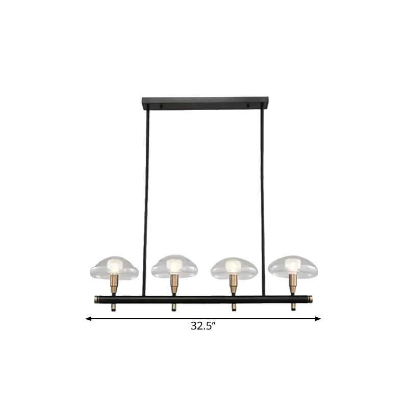 Luminaire suspendu linéaire champignon à abat-jour cristallin, 4/6 lumières, éclairage d'îlot en verre noir pour restaurant
