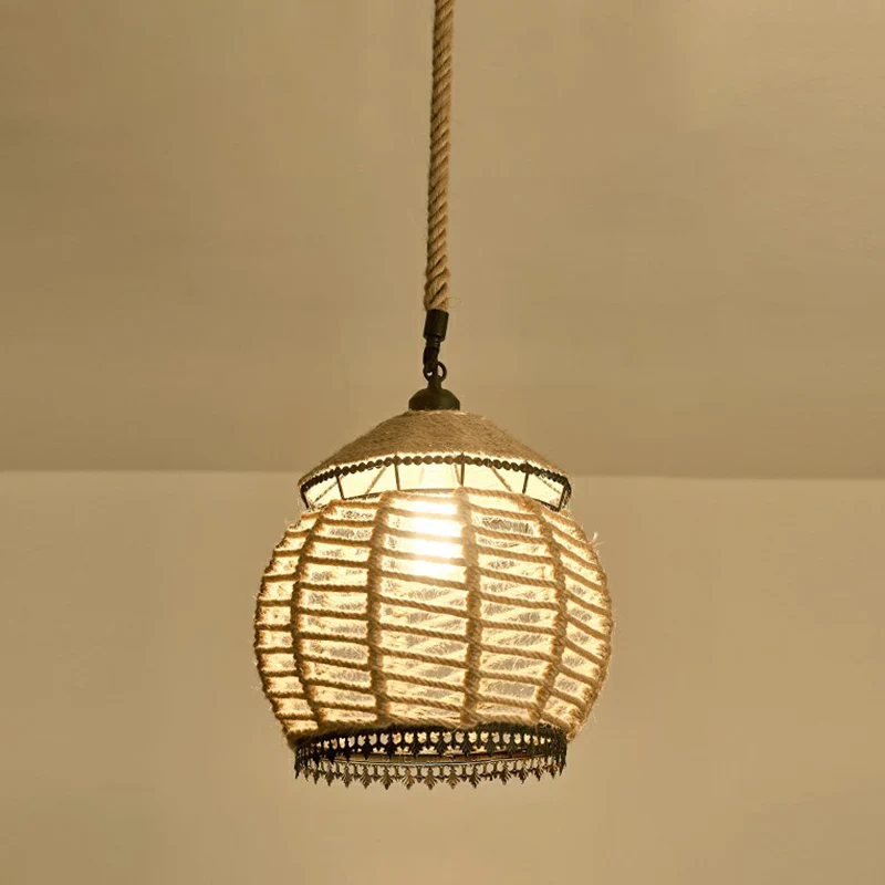 Luminaire suspendu à 1 lumière en corde de chanvre Antique, luminaire suspendu en marron pour Restaurant