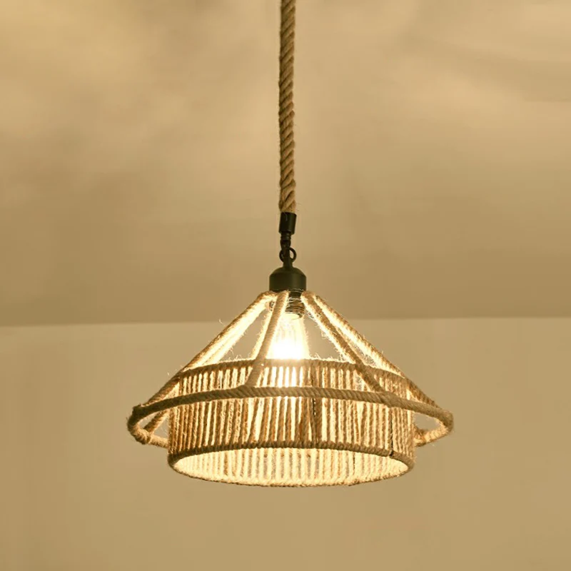 Luminaire suspendu à 1 lumière en corde de chanvre Antique, luminaire suspendu en marron pour Restaurant
