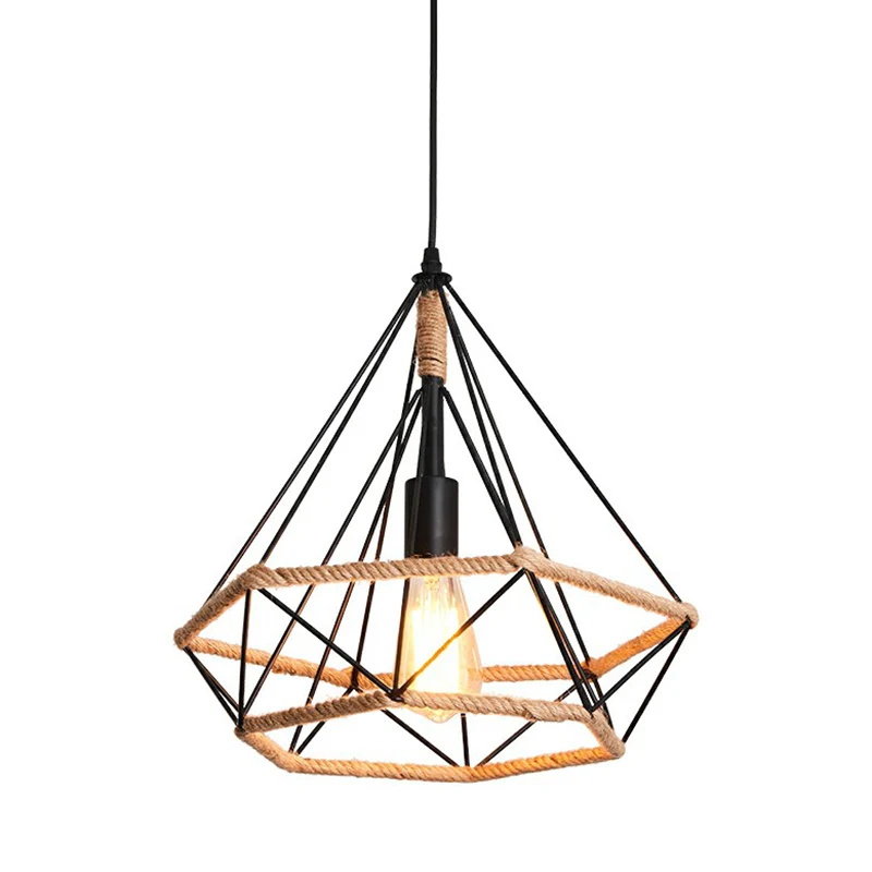Luminaire suspendu à 1 lumière en corde de chanvre Antique, luminaire suspendu en marron pour Restaurant
