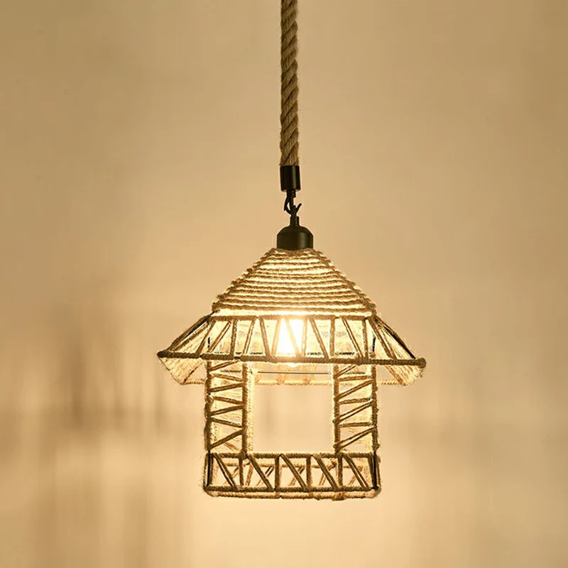Luminaire suspendu à 1 lumière en corde de chanvre Antique, luminaire suspendu en marron pour Restaurant