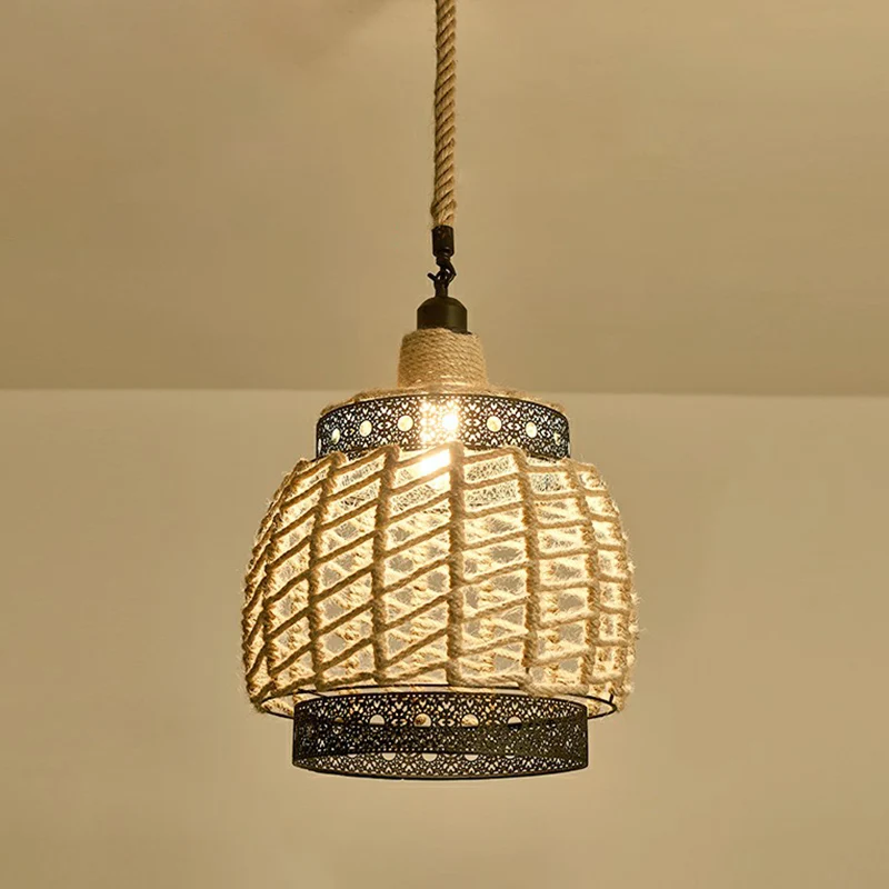Luminaire suspendu à 1 lumière en corde de chanvre Antique, luminaire suspendu en marron pour Restaurant