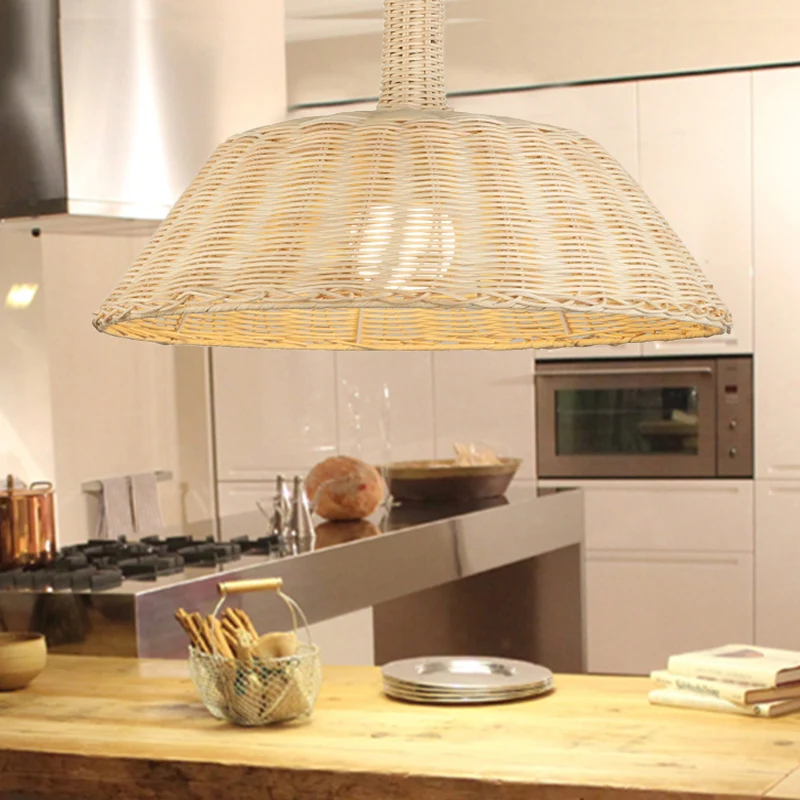 Luminaire suspendu de style campagnard tissé à la main avec abat-jour de grange en rotin 15"/19" W 1 ampoule, lampe à susp...