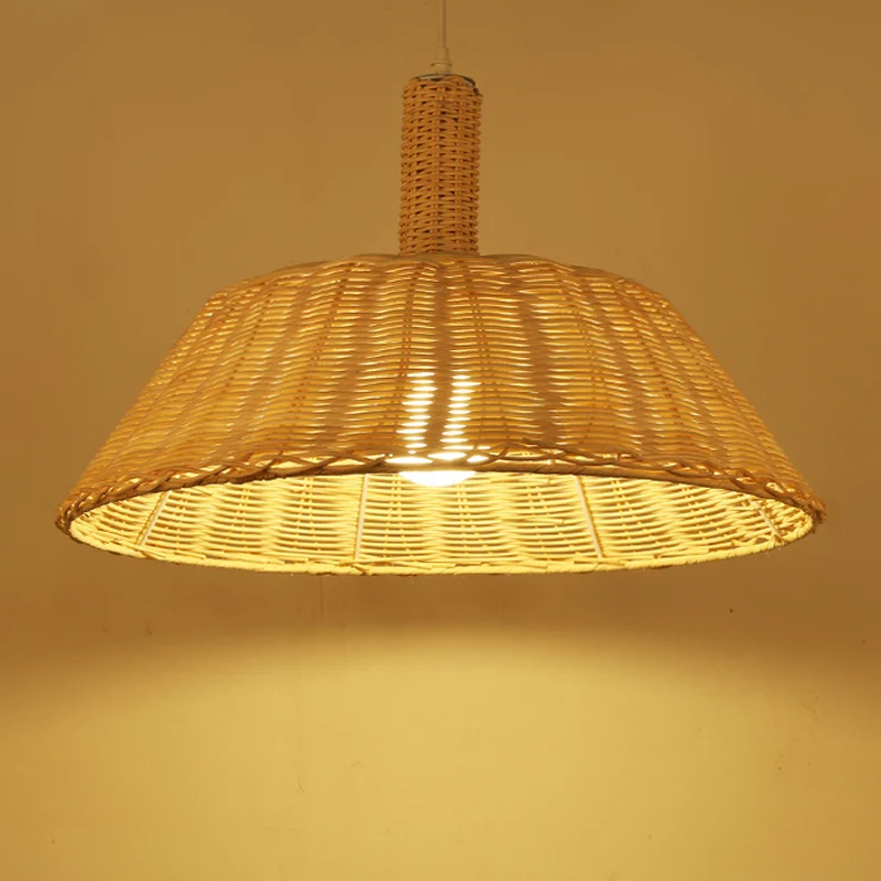 Luminaire suspendu de style campagnard tissé à la main avec abat-jour de grange en rotin 15"/19" W 1 ampoule, lampe à susp...