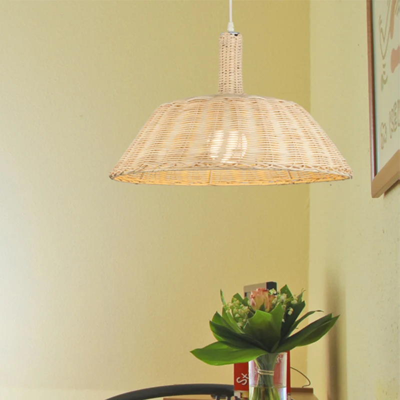 Luminaire suspendu de style campagnard tissé à la main avec abat-jour de grange en rotin 15"/19" W 1 ampoule, lampe à susp...