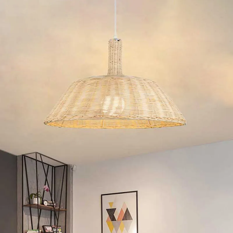 Luminaire suspendu de style campagnard tissé à la main avec abat-jour de grange en rotin 15"/19" W 1 ampoule, lampe à susp...