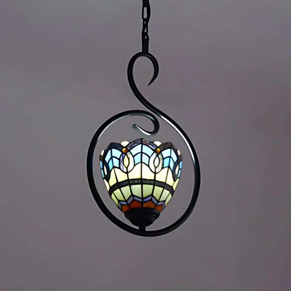 1 lumière cloche/dôme pendentif luminaire Style Tiffany jaune et bleu/blanc verre inoxydable suspendu plafonnier pour balcon