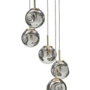 Lustre à 5 ampoules en verre diaphane et cuivré RALFES