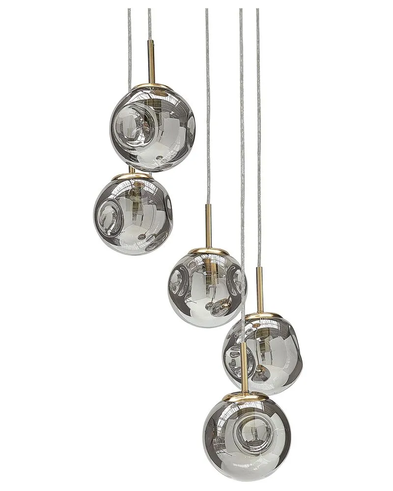 Lustre à 5 ampoules en verre diaphane et cuivré RALFES
