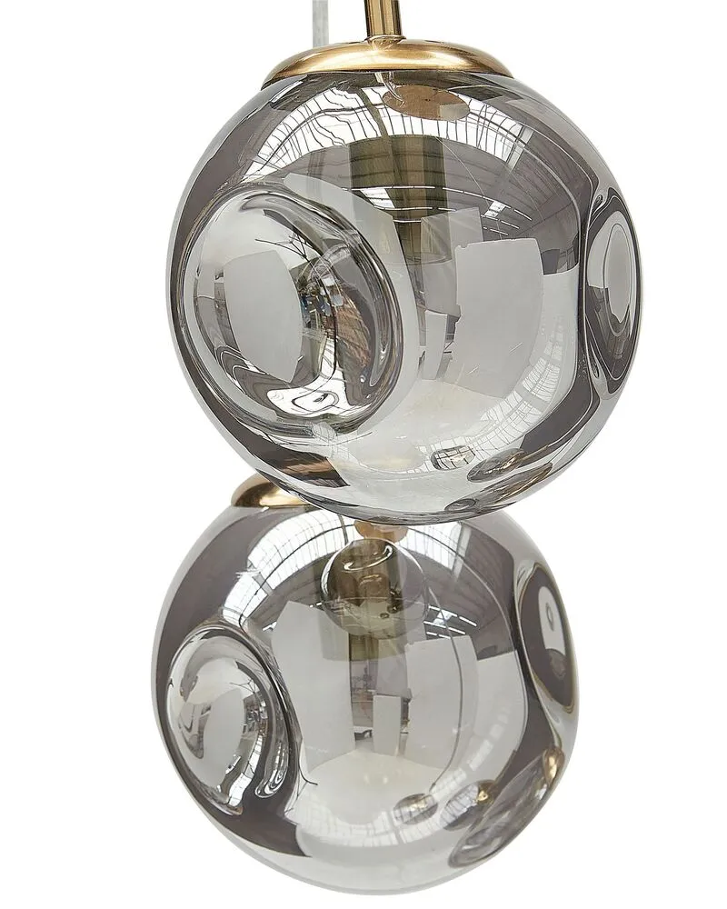 Lustre à 5 ampoules en verre diaphane et cuivré RALFES