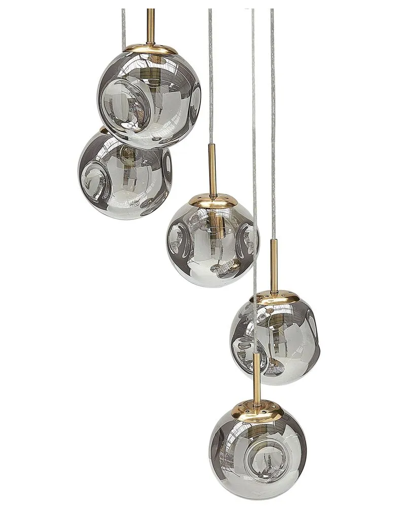 Lustre à 5 ampoules en verre diaphane et cuivré RALFES